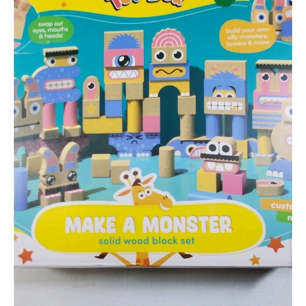 GEOFFREY'S TOY BOX Make A Monster Solid Wood Block Set NEW